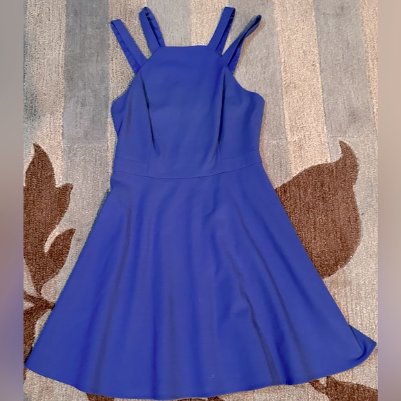 French Connection Whisper Light Double- Strap Royal Blue Fit & Flare Mini Dress - Picture 3 of 7